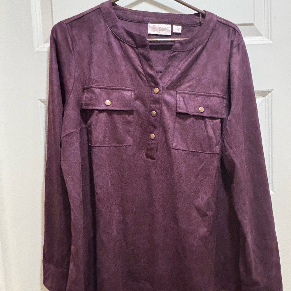 Belle by Kim Gravel Purple Blouse with Gold Buttons